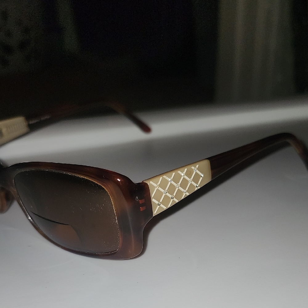 Brown and Gold Rectangular Sunglasses with Quilted Detail